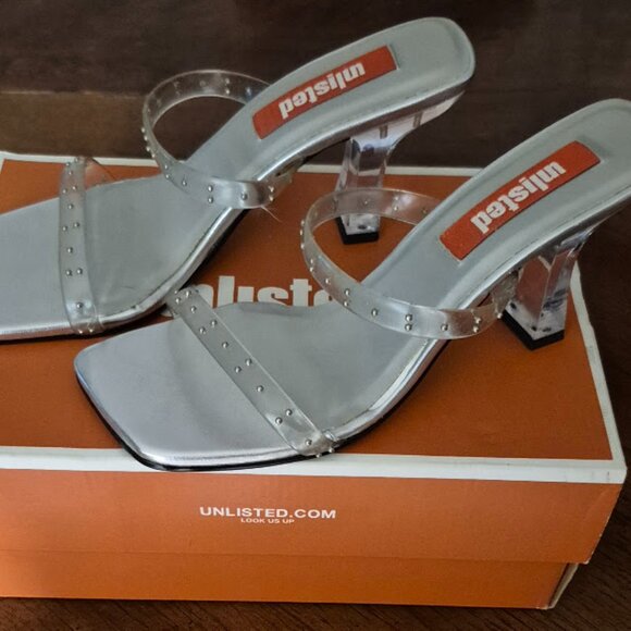 Women Clear Heels Sandals Transparent Square Toe Heels Backless Block Pump Shoes - Picture 2 of 6